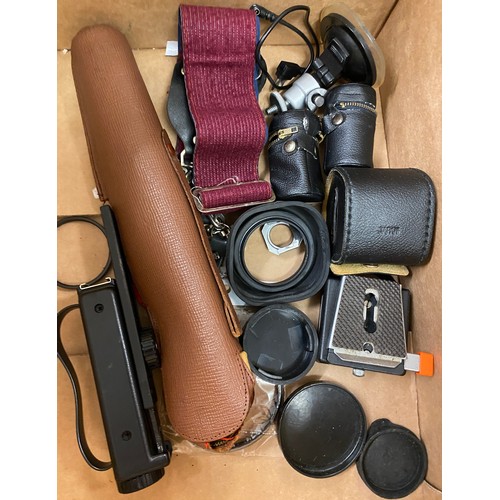 264 - Selection of camera equipment includes stands, Miranda binoculars etc