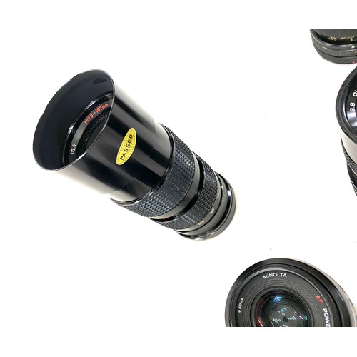 97 - Selection of lenses includes vivitar no 77220350 lens, prinzflex no 8001555, Miranda Marco lens, Min... 