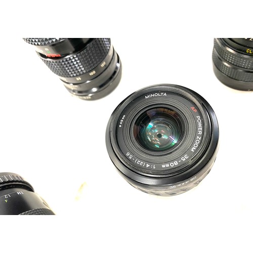 97 - Selection of lenses includes vivitar no 77220350 lens, prinzflex no 8001555, Miranda Marco lens, Min... 