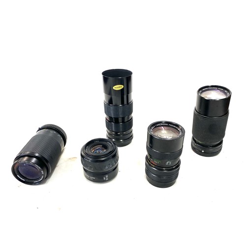 97 - Selection of lenses includes vivitar no 77220350 lens, prinzflex no 8001555, Miranda Marco lens, Min... 