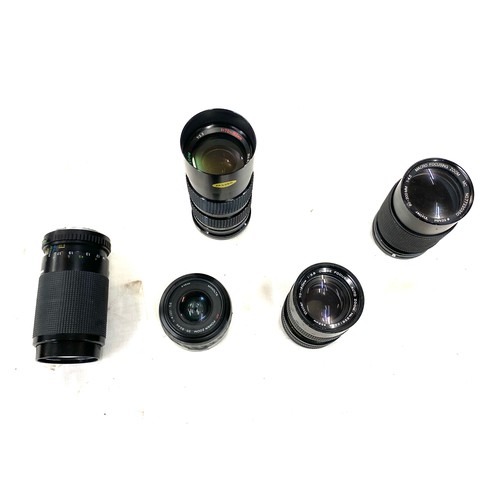 97 - Selection of lenses includes vivitar no 77220350 lens, prinzflex no 8001555, Miranda Marco lens, Min... 