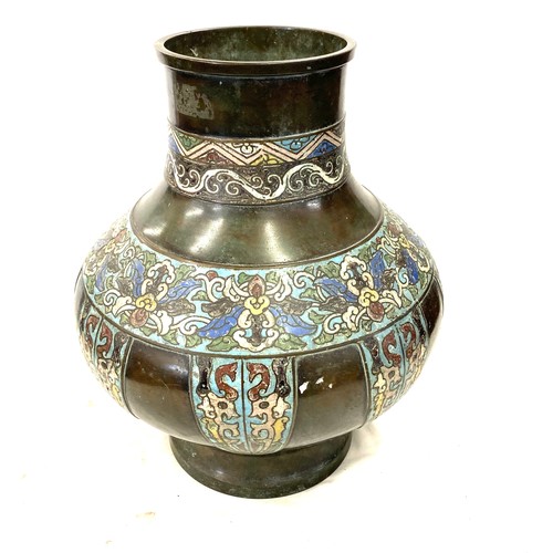 143 - Large oriental enamel metal vase, 17 inches tall