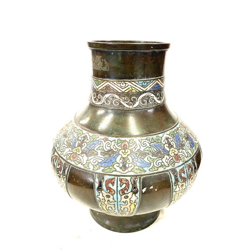 143 - Large oriental enamel metal vase, 17 inches tall