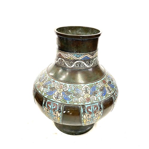 143 - Large oriental enamel metal vase, 17 inches tall