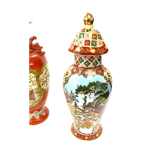 159 - Selection of oriental pottery includes hand painted vases, lidded vases etc