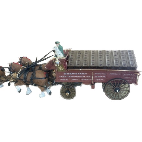 163 - Framed shire horse and Budweiser carriage figure, frame measures approx 41 inches wide 10 inches dep... 