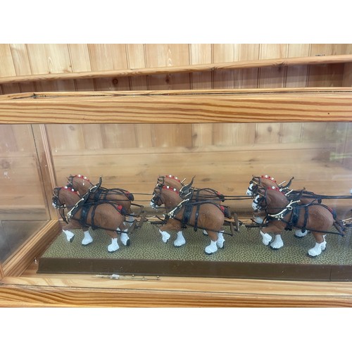 163 - Framed shire horse and Budweiser carriage figure, frame measures approx 41 inches wide 10 inches dep... 