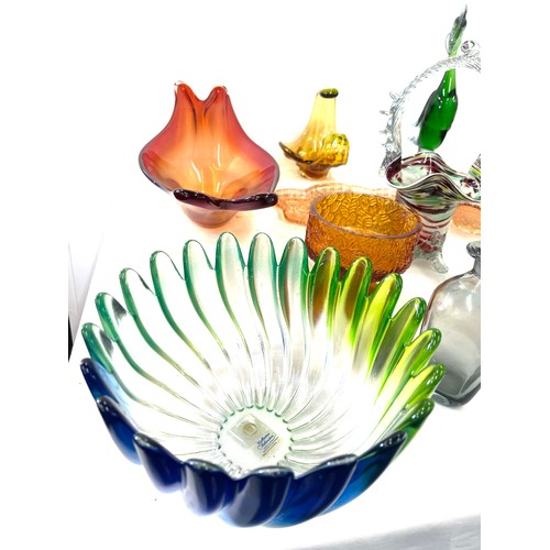 216 - Large selection of vintage and later coloured glassware includes Walther glass bowl, glass bird etc