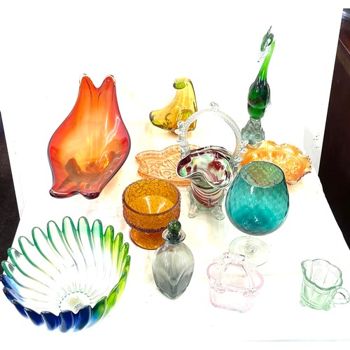 216 - Large selection of vintage and later coloured glassware includes Walther glass bowl, glass bird etc