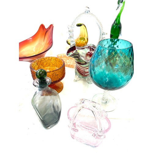 216 - Large selection of vintage and later coloured glassware includes Walther glass bowl, glass bird etc