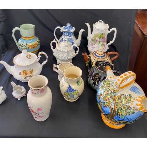 314 - Large selection of vintage and later Tea pots, Vases, Jugs etc