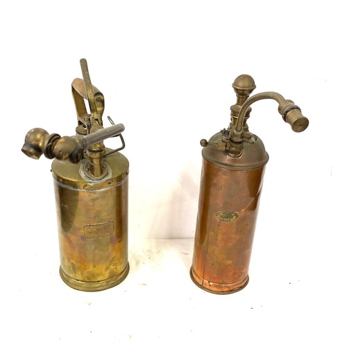 80 - Two antique brass and copper greenhouse plant sprayers