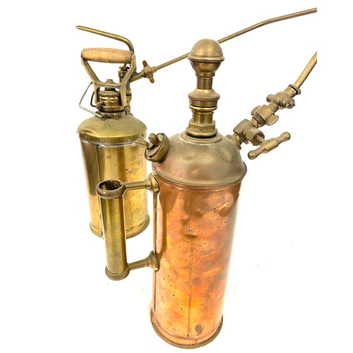 80 - Two antique brass and copper greenhouse plant sprayers