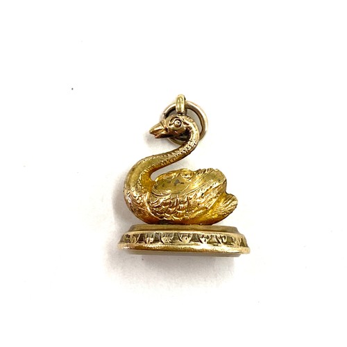 405 - Antique 19th century yellow metal swan fob seal