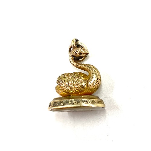 405 - Antique 19th century yellow metal swan fob seal