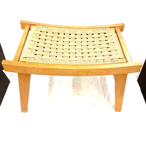 629 - Retro wooden and wicker stool measures approx 12 inches tall 21 inches wide 13 inches wide