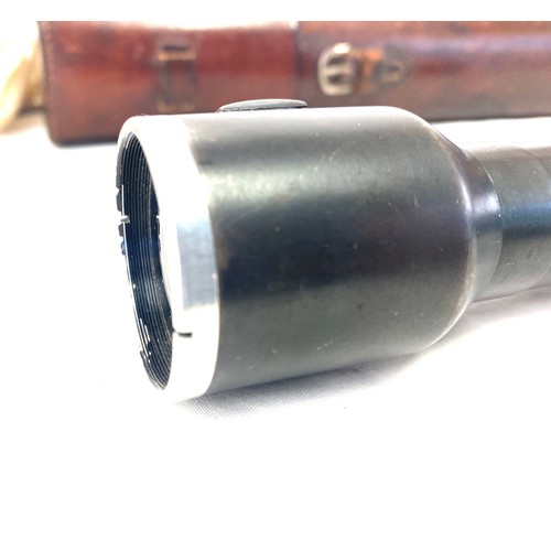 433 - Vintage German Rudiger spotting/rifle scope in a vintage leather case, possibly WW2