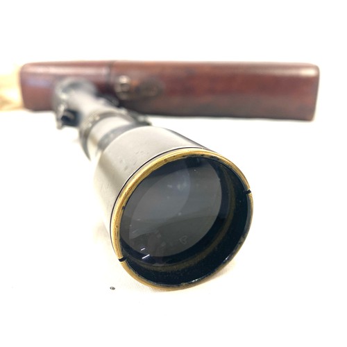 433 - Vintage German Rudiger spotting/rifle scope in a vintage leather case, possibly WW2