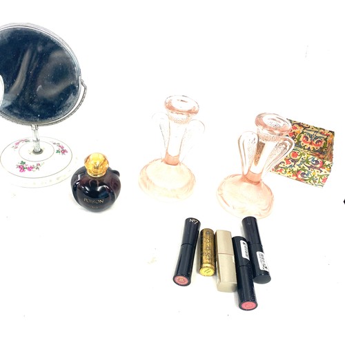 68 - selection of miscellaneous includes silver and enamel topped bottle, perfume bottle, Dior Poison, ca... 