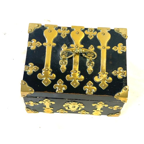 18 - Vintage brass bound box, measures approx 4.5 inches tall 8 inches wide 6 inches depth