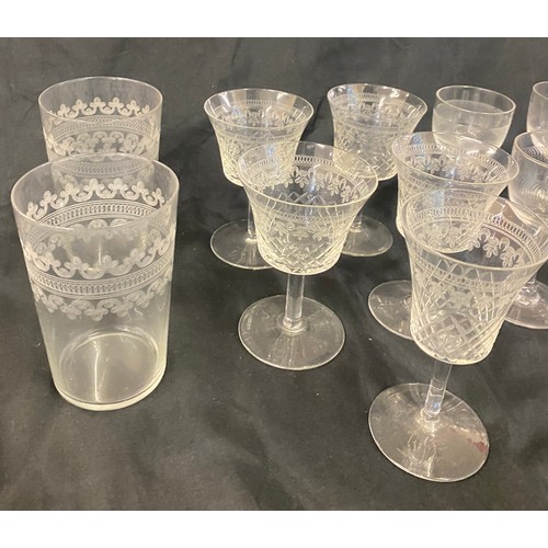 382 - Large selection of vintage etched/ pall mall glassware