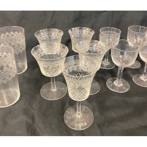 382 - Large selection of vintage etched/ pall mall glassware