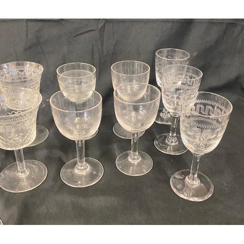 382 - Large selection of vintage etched/ pall mall glassware