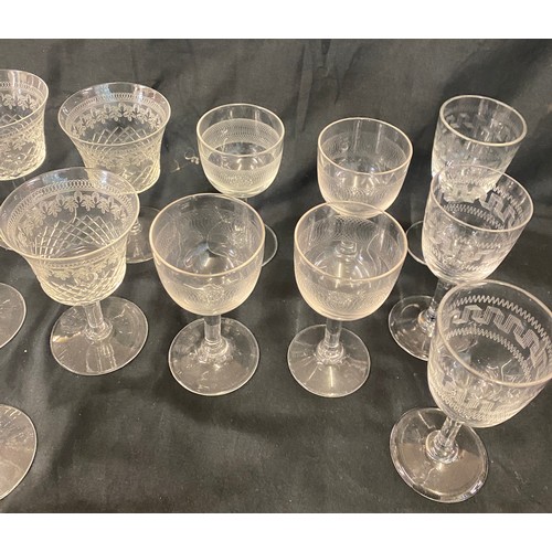 382 - Large selection of vintage etched/ pall mall glassware