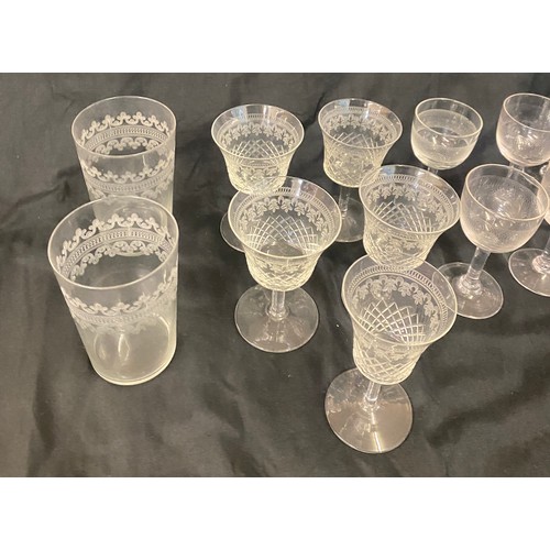 382 - Large selection of vintage etched/ pall mall glassware