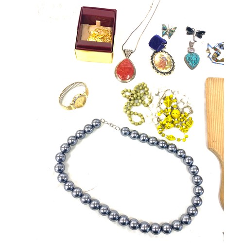 456 - Selection of silver and costume jewellery includes Tigers eye ring, Wedding cake beads, watches etc