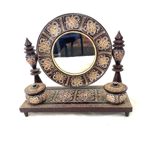 63 - Foreign dressing table mirror, hand painted measures approx 11 inches by 13 inches