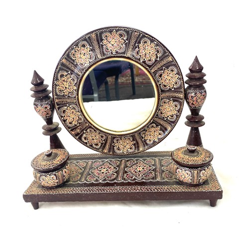 63 - Foreign dressing table mirror, hand painted measures approx 11 inches by 13 inches