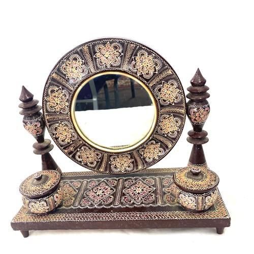 63 - Foreign dressing table mirror, hand painted measures approx 11 inches by 13 inches