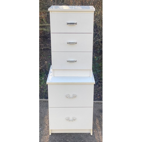 618 - 2 sets of white bed side tables largest measures approx 22 inches tall 16 inches wide 18 inches dept... 