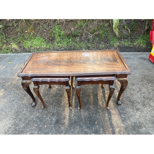 620 - Vintage carved nest of tables, measures approx  17 inches tall 38 inches wide 18 inches depth