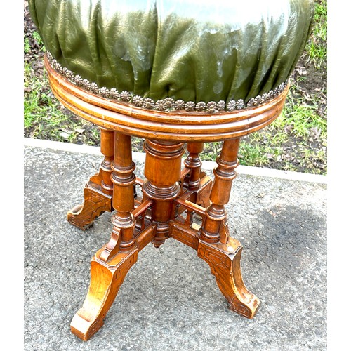 617 - Mahogany victorian carved leather topped piano stool 20 inches tall