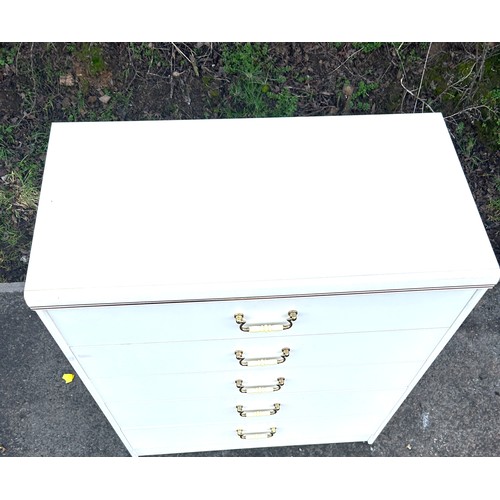 610 - 5 drawer white chest, measures approx 36 inches tall 30 inches wide 16 inches depth