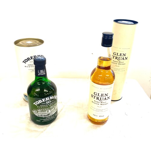 129 - A Glen Struan pure malt Scotch whiskey, Boxed sealed bottle of Tobermory single malt whiskey, Aged 1... 