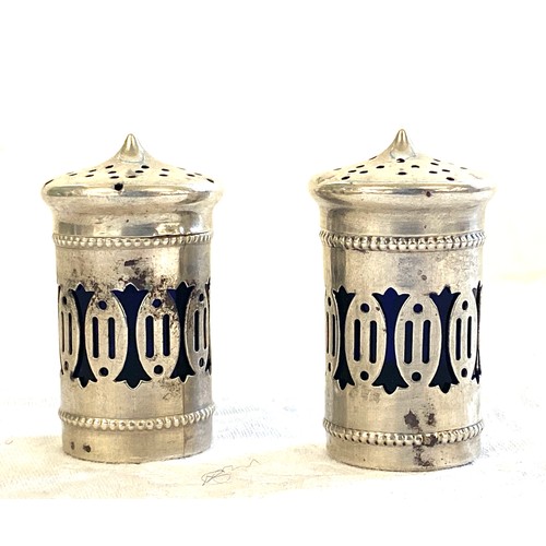 434 - Sterling silver salt and pepper pots with blue liners