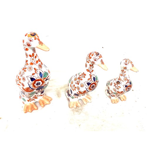 94 - Set of 3 graduating oriental hand painted ducks, marks to base