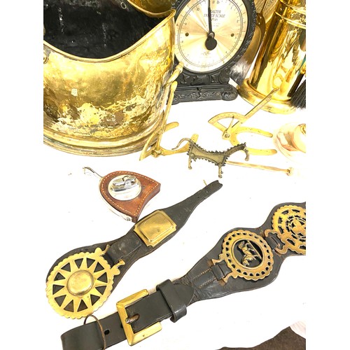 235 - Large selection of metal ware includes lighters, brassware includes Brass charger, coal box, salter ... 