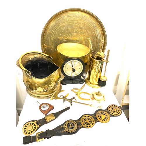 235 - Large selection of metal ware includes lighters, brassware includes Brass charger, coal box, salter ... 