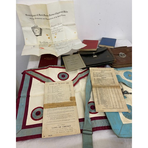 95 - Selection of masonic items includes aprons, pouch etc