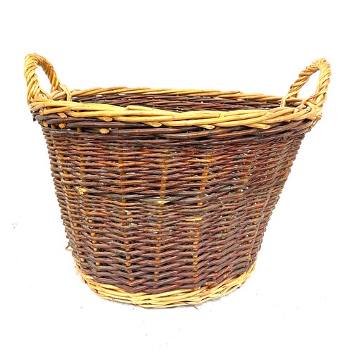 365 - Large whicker log basket, height 18 inches tall 21.5 inches diameter