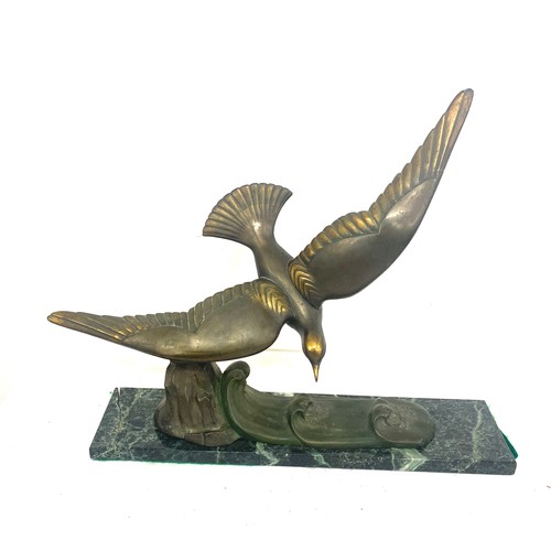 119 - Art Deco circa 1930 bronze bird (detachable) on bronze and marble base (base has been damaged to one... 