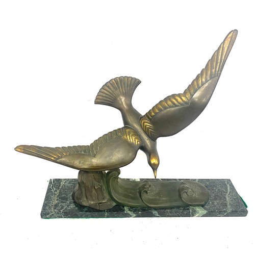 119 - Art Deco circa 1930 bronze bird (detachable) on bronze and marble base (base has been damaged to one... 