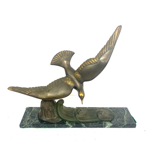 119 - Art Deco circa 1930 bronze bird (detachable) on bronze and marble base (base has been damaged to one... 