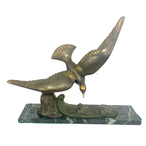 119 - Art Deco circa 1930 bronze bird (detachable) on bronze and marble base (base has been damaged to one... 