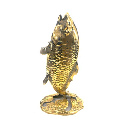 91 - Brass fish believed to be Newlyn with fish, crab and octopus to base, approximate height 26cm