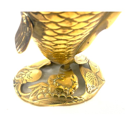 91 - Brass fish believed to be Newlyn with fish, crab and octopus to base, approximate height 26cm